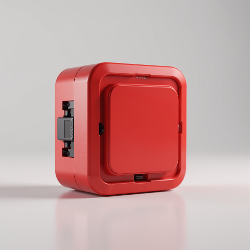 Milwaukee brand battery product, red plastic shell, compact battery pack structure, metal connectors prominent, white background